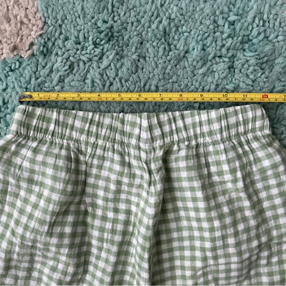 American Eagle Women SET Crop Top Pants Shirt Ruffle Gingham Green White Tie - Picture 13 of 13